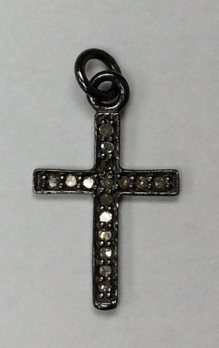 Pave Diamond Pendant, Pavé Cross Pendant, Diamond Cross Pendant, Pave Cross Charm, Approx 0.80''(13 x 20mm) Oxidized Silver