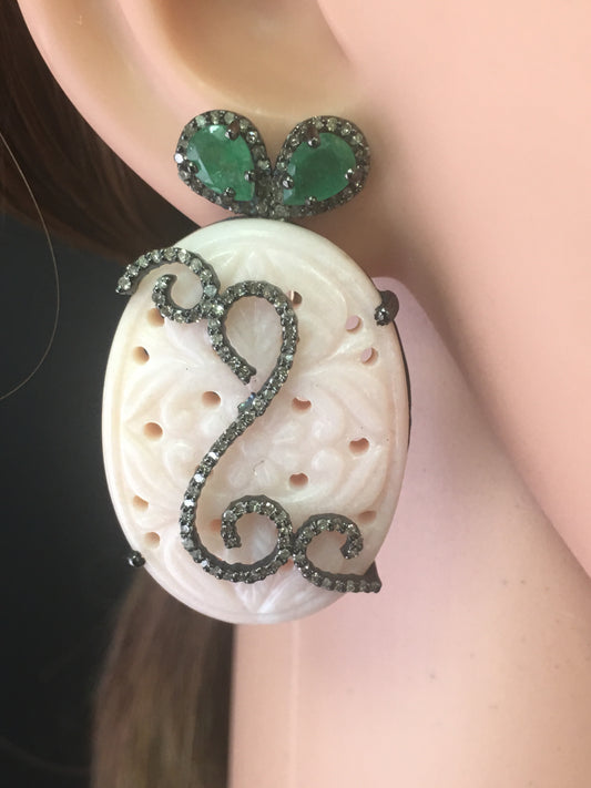 Pink Opal and Diamond Stud Earrings