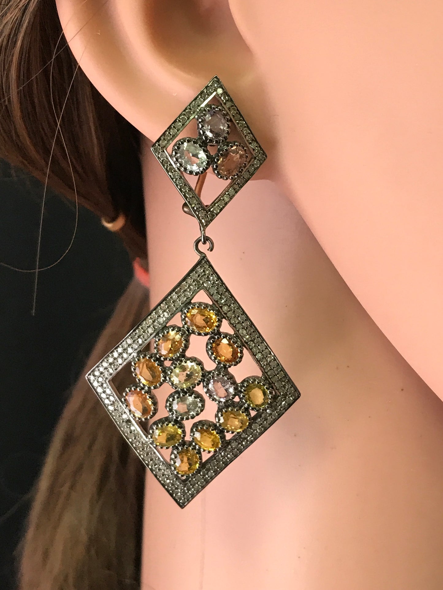 Diamond and Multi sapphire Earrings,