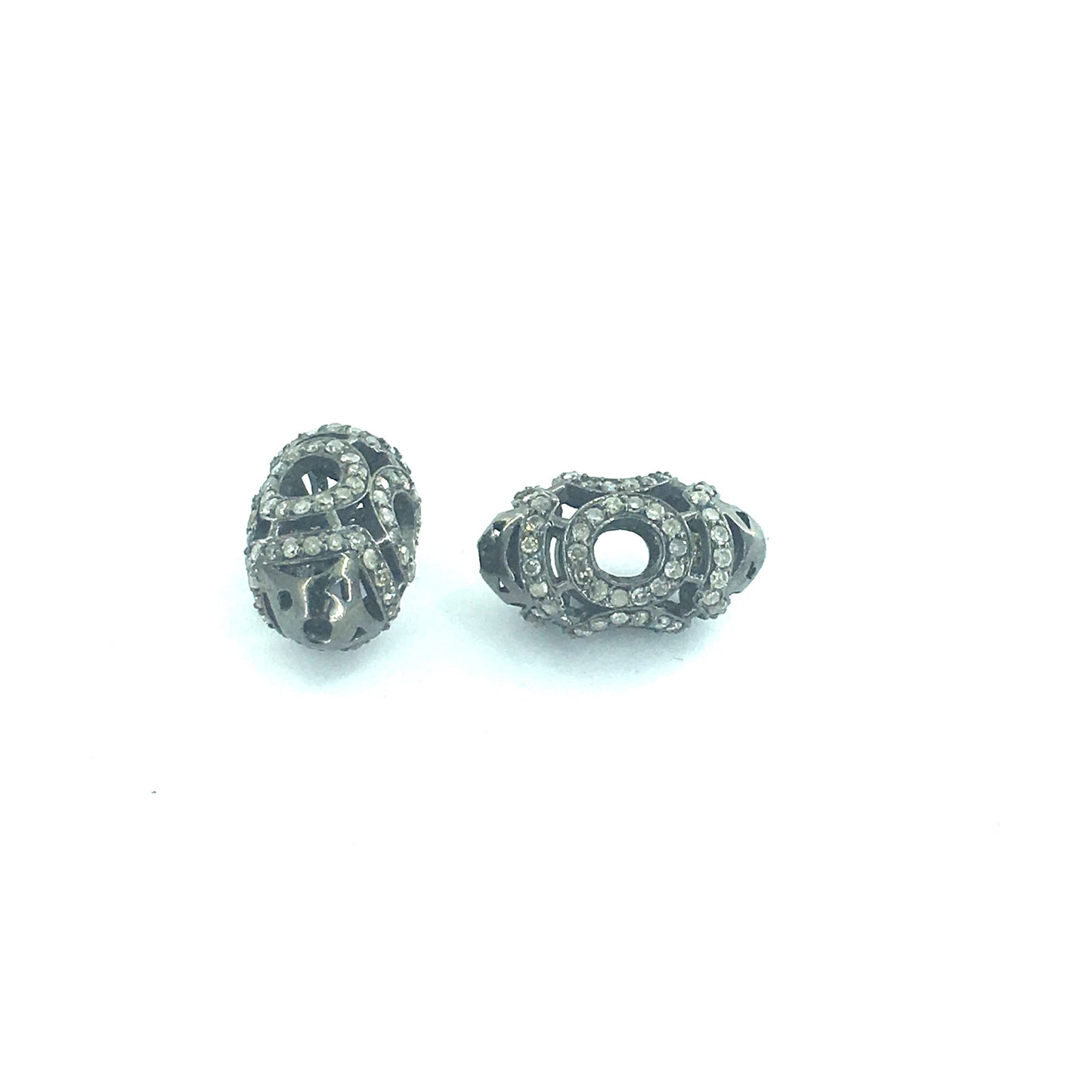 Long Cylinder Shape Filgree Design Silver Pave Diamond Beads