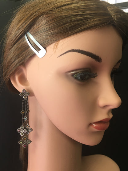 Diamond and Silver Multi Tourmaline Black Rhodium Finish Earring