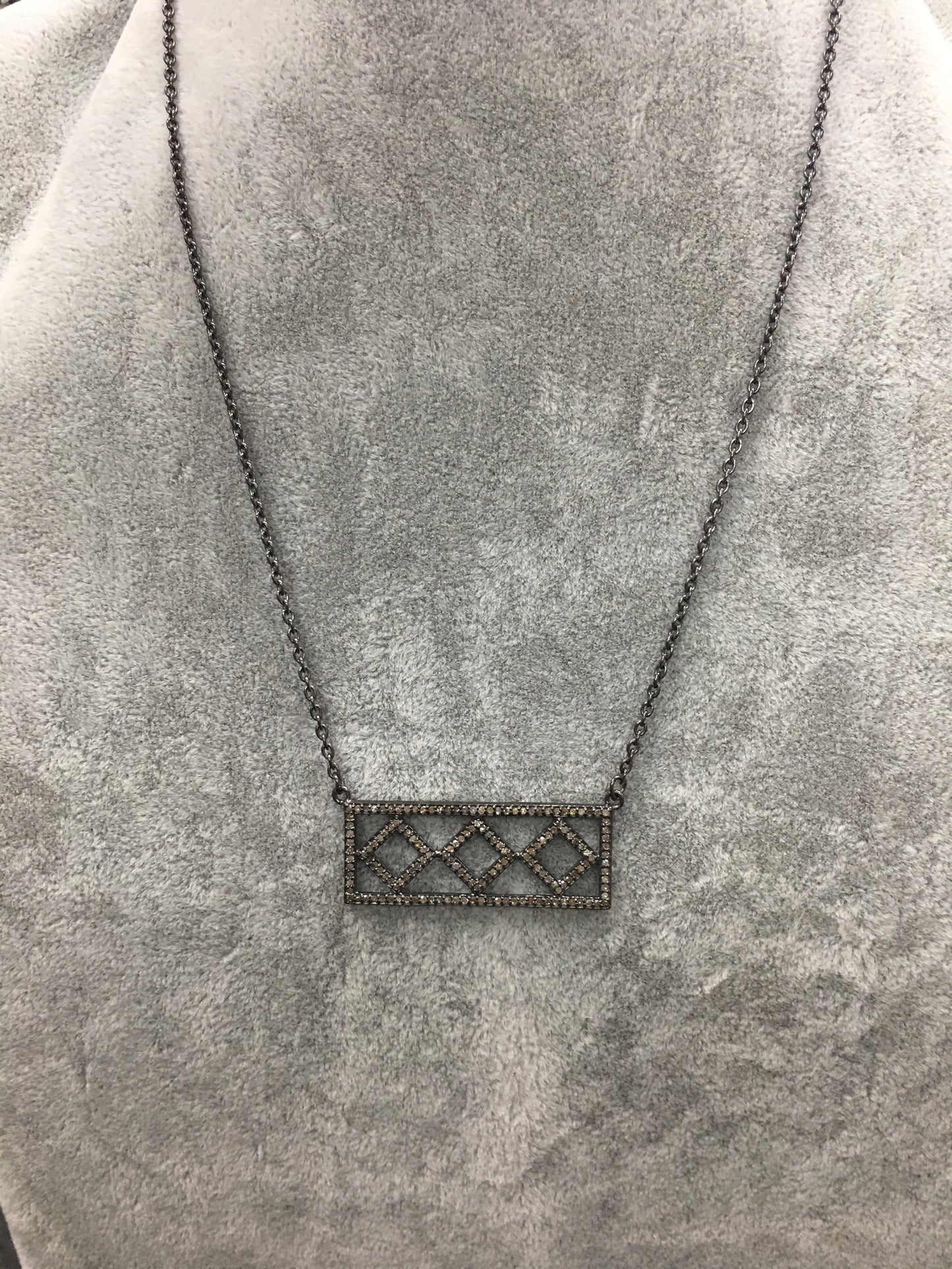 Silver Diamond Necklace .925 Oxidized Sterling Silver Diamond Necklace, Genuine handmade pave diamond Necklace Size Approx 1.64"(41 x 16 MM)