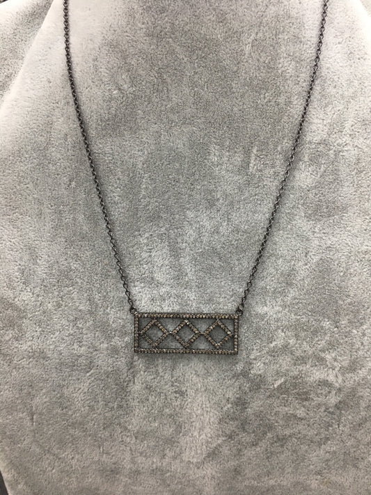 Silver Diamond Necklace .925 Oxidized Sterling Silver Diamond Necklace, Genuine handmade pave diamond Necklace Size Approx 1.64"(41 x 16 MM)