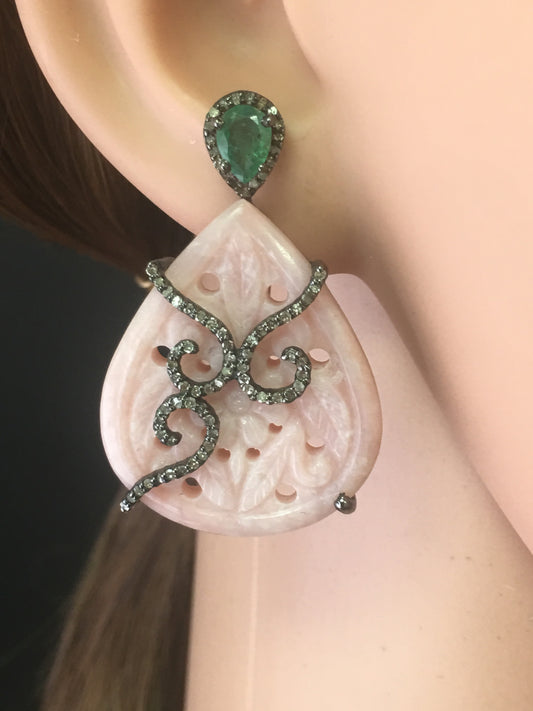 Pink Opal and Diamond Stud Earrings,
