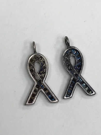 Ribbon Diamond Charm .925 Oxidized Sterling Silver Diamond Charms, Genuine handmade pave diamond Charm Size Approx 0.68"(7 x 17 MM)