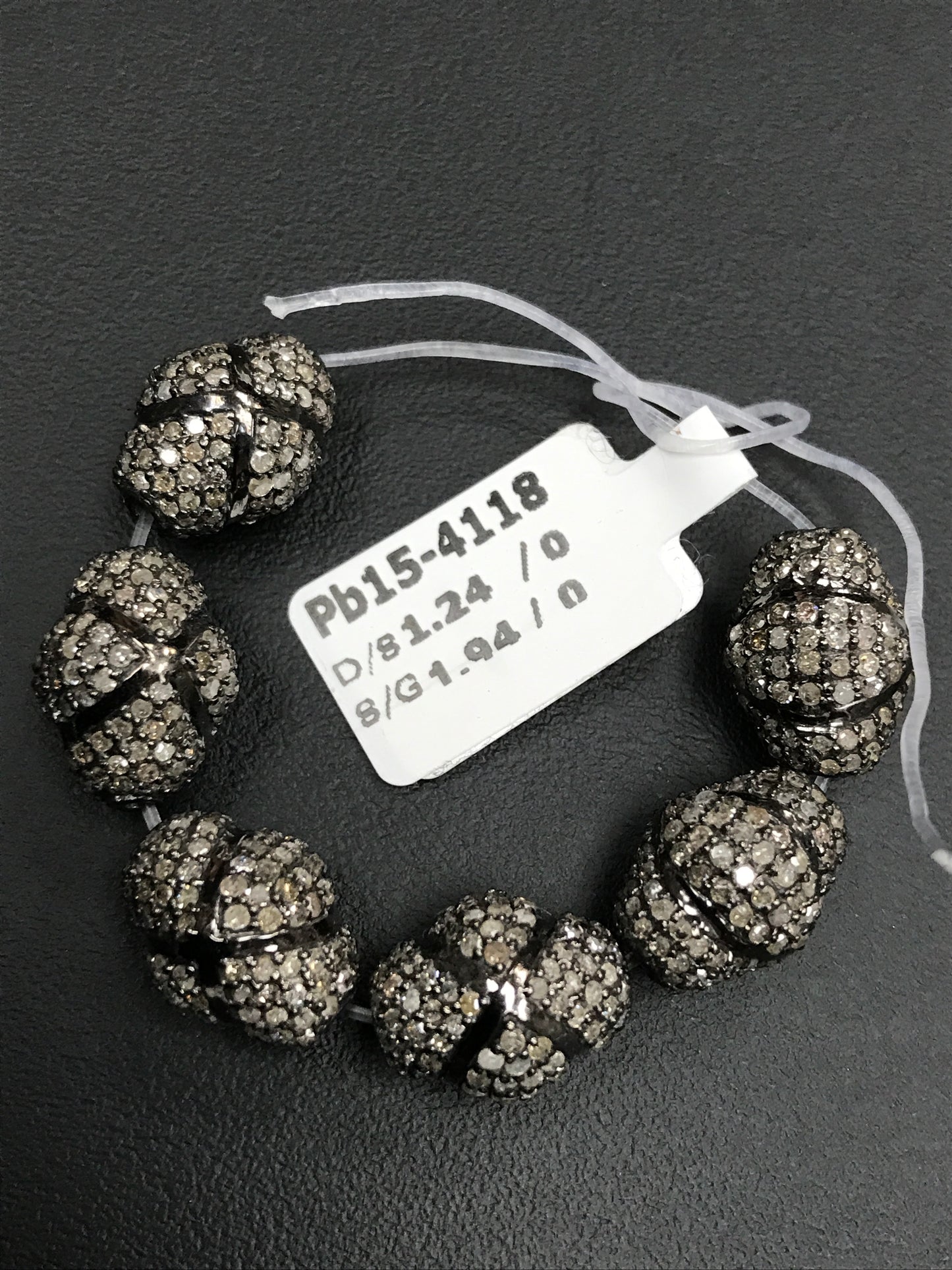 Oval Diamond Bead .925 Oxidized Sterling Silver Diamond Beads, Genuine handmade pave diamond Beads Size Approx 0.56"(9 x 10 x 13 MM)