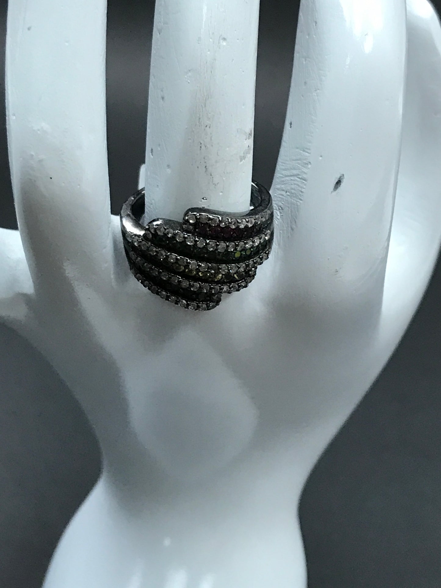 Diamond and Silver Multi Sapphire Rings
