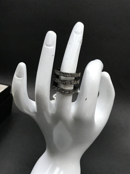 Round Circle Pave Diamond Ring .925 Oxidized Sterling Silver Diamond Ring, Genuine handmade pave diamond Ring.