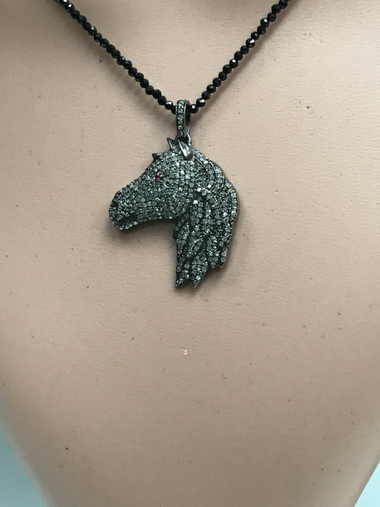 Horse Shaped Diamond Charm .925 Oxidized Sterling Silver Diamond Charms, Genuine handmade pave diamond Charm Size Approx 1.48"(37 x 26 MM)