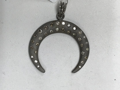 Half Moon Shape Diamond Pendant .925 Oxidized Sterling Silver Diamond Pendant, Genuine handmade pave diamond Pendant.