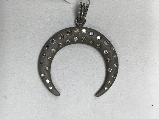 Half Moon Shape Diamond Pendant .925 Oxidized Sterling Silver Diamond Pendant, Genuine handmade pave diamond Pendant.