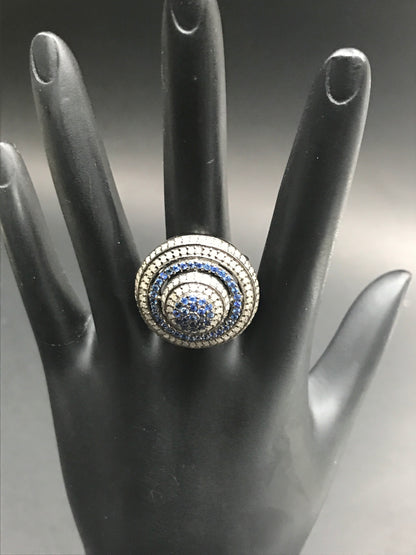 Diamond and Silver Sapphire Stone Black Rhodium Finish Rings