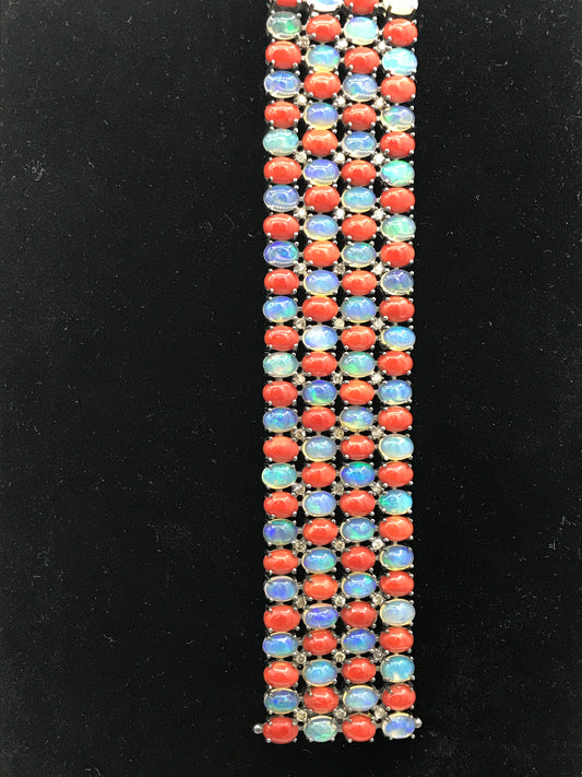 Coral Natural and Opal with Diamond Bracelet