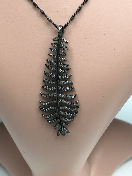 Leaf Diamond Charm .925 Oxidized Sterling Silver Diamond Charms, Genuine handmade pave diamond Charm Size Approx 2.24"( 21 x 56 mm)