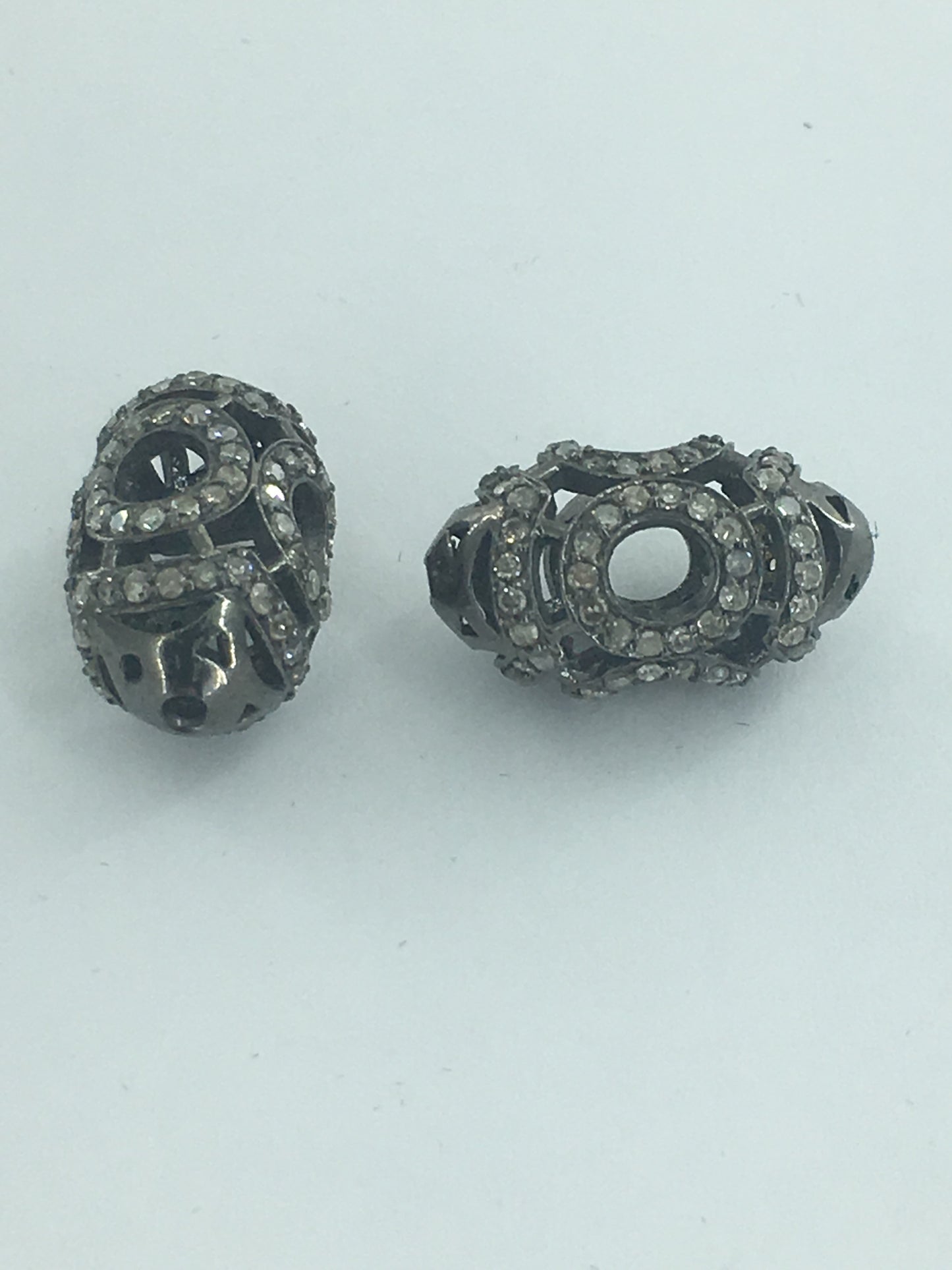 Long Cylinder Shape Filgree Design Silver Pave Diamond Beads