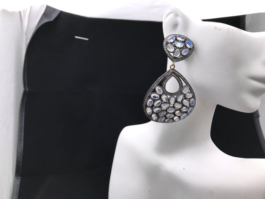 Diamond And rainbow Moonstone earrings