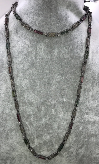 Tourmaline and Diamond Link Chain Necklace