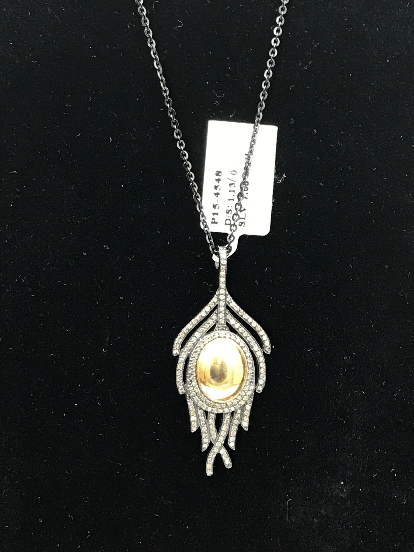 Leaf shape Pave Diamond Pendants .925 Oxidized Sterling Silver Diamond Pendants, Genuine handmade pave diamond Pendants Size 53 x 24 mm