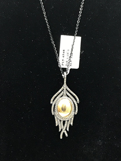 Leaf shape Pave Diamond Pendants .925 Oxidized Sterling Silver Diamond Pendants, Genuine handmade pave diamond Pendants Size 53 x 24 mm