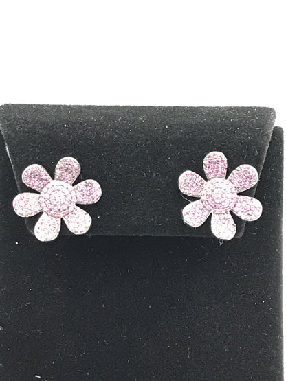 Flower Shape Silver Diamond Earring .925 Oxidized Sterling Silver Diamond Earring, Genuine handmade pave diamond Earring .