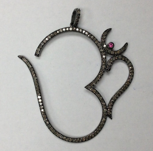 Om Diamond Charm .925 Oxidized Sterling Silver Diamond Charms, Genuine handmade pave diamond Charm Size Approx 1.92"(47 x 48 MM)