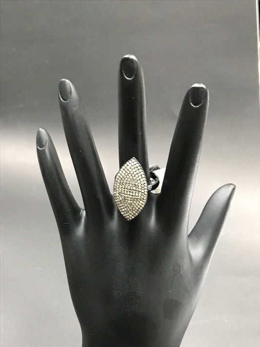 Pave Diamond Ring .925 Oxidized Sterling Silver Diamond Ring, Genuine handmade pave diamond Ring Size Approx 1.16"(14 x 29 MM)