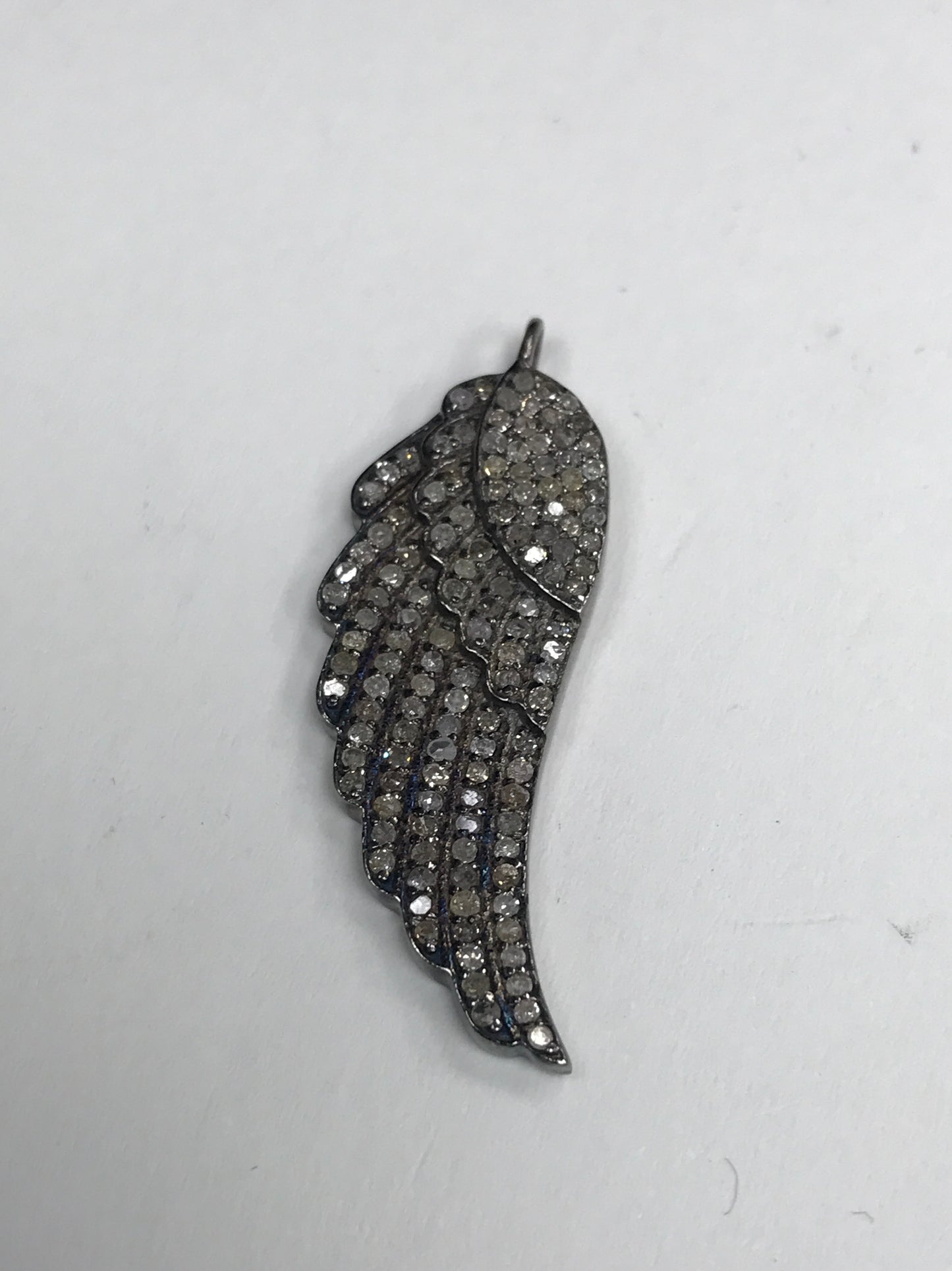 Diamond Angel Wing Diamond Pendant, Pave Diamond Pendant, Angel Wing Necklace, Approx 33 x 14mm. Sterling Silver