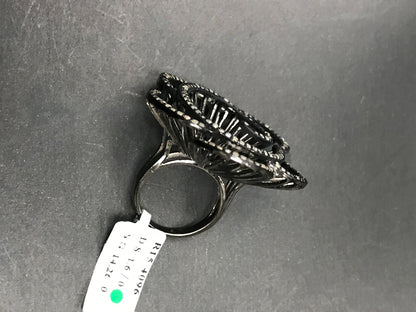 Flower Pave Diamond Ring .925 Oxidized Sterling Silver Diamond Ring, Genuine handmade pave diamond Ring Size Approx 1.52"(38 x 38 MM)