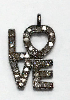 Love Diamond Charm .925 Oxidized Sterling Silver Diamond Charms, Genuine handmade pave diamond Charm Size Approx 0.64"(16 x 11 mm)
