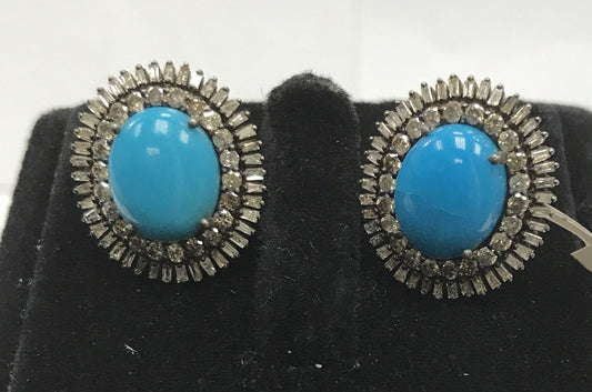 Turquoise and Diamond Designer Earring Studs