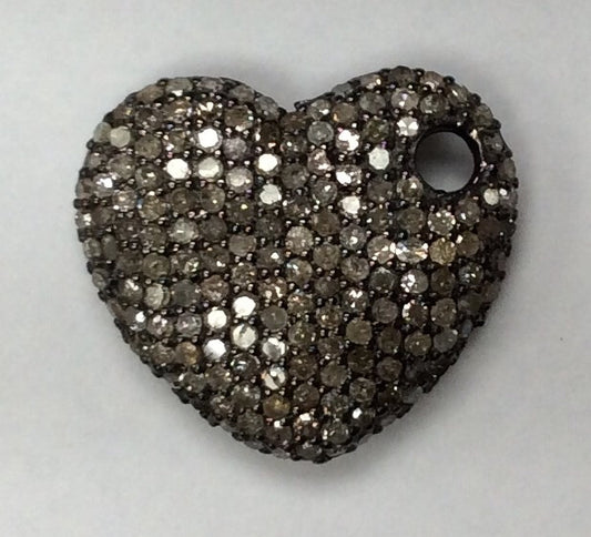 Heart Diamond Charm .925 Oxidized Sterling Silver Diamond Charms, Genuine handmade pave diamond Charm Size Approx 0.80"(18 x 20 MM)