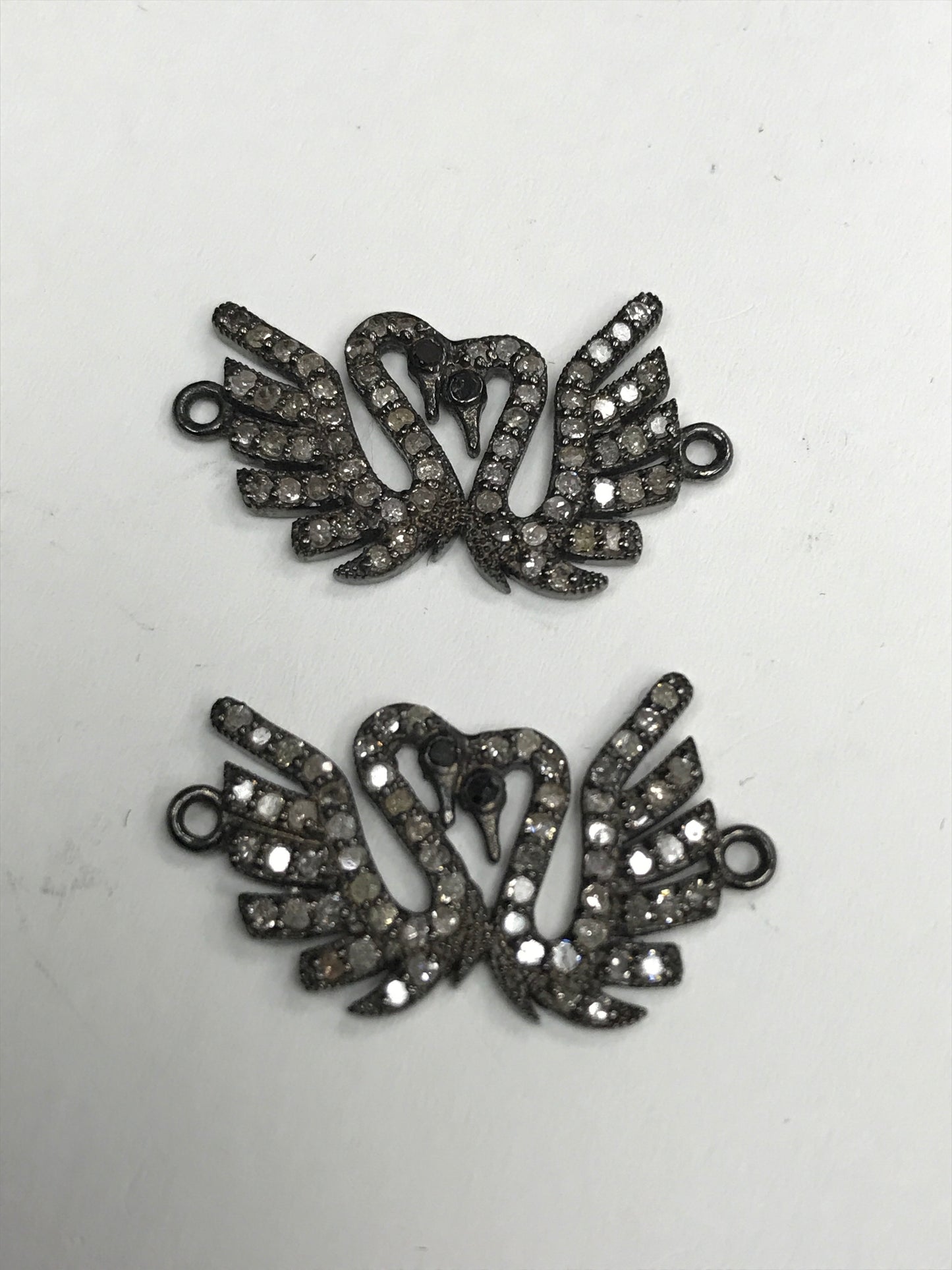 Swan Diamond Charm .925 Oxidized Sterling Silver Diamond Charm, Genuine handmade pave diamond Charm Size Approx 1.04"(14 x 26 MM)