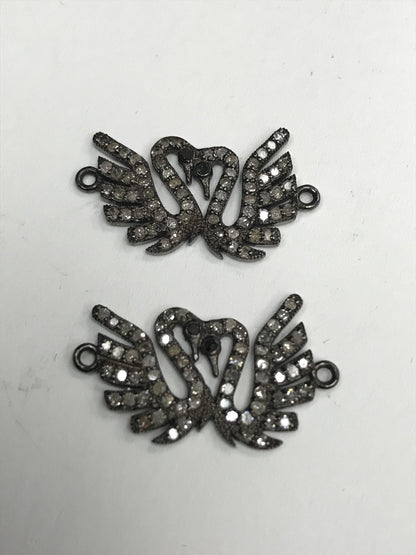 Swan Diamond Charm .925 Oxidized Sterling Silver Diamond Charm, Genuine handmade pave diamond Charm Size Approx 1.04"(14 x 26 MM)