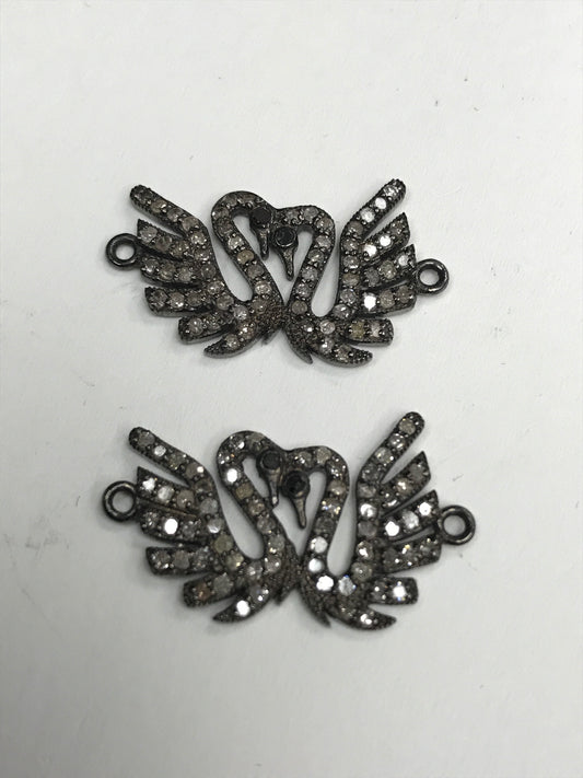 Swan Diamond Charm .925 Oxidized Sterling Silver Diamond Charm, Genuine handmade pave diamond Charm Size Approx 1.04"(14 x 26 MM)