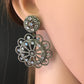 Diamond and Silver White Rainbow Moon Stone Black Rhodium Finish Earring