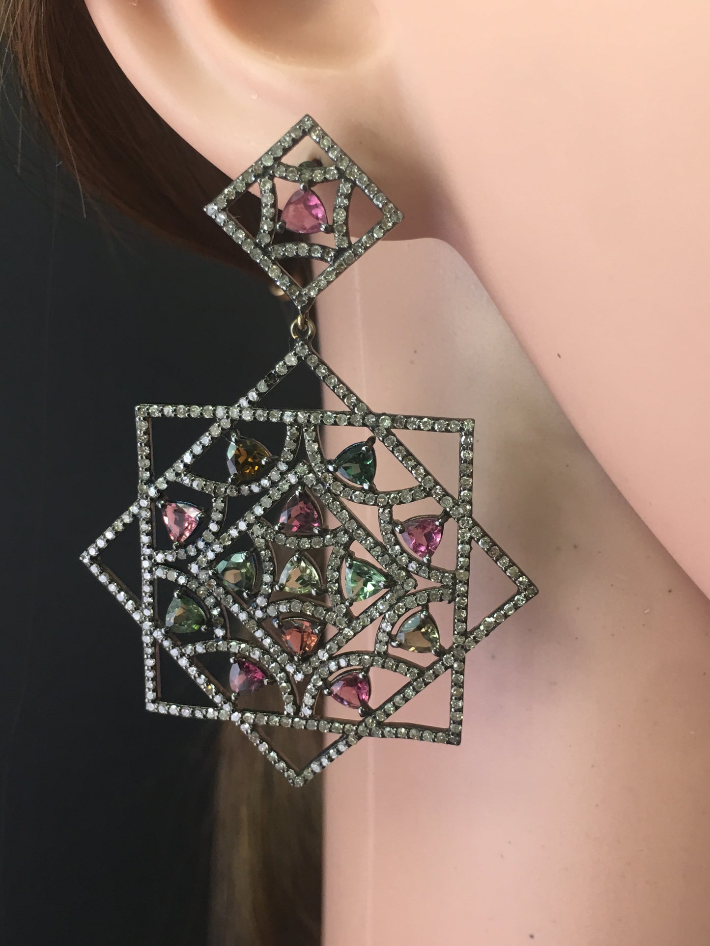 Diamond and Multi Tourmaline Earrings