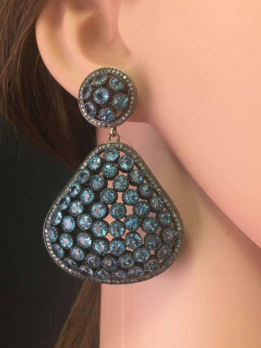 Diamond and Blue Topaz Earrings