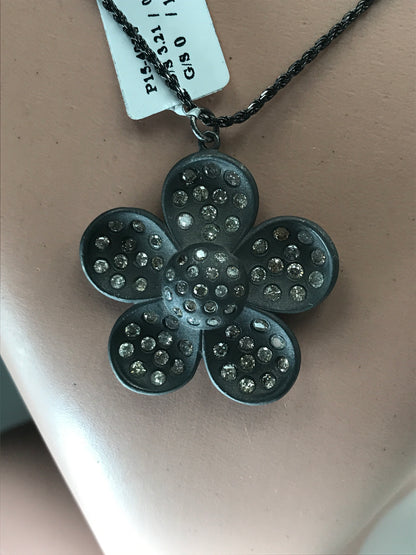 Flower Shape Diamond Pendant .925 Oxidized Sterling Silver Diamond Pendant, Genuine handmade pave diamond Pendant.