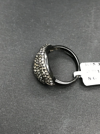 Lipes Pave Diamond Ring .925 Oxidized Sterling Silver Diamond Ring, Genuine handmade pave diamond Ring Size Approx 0.84"(14 x 21 MM)