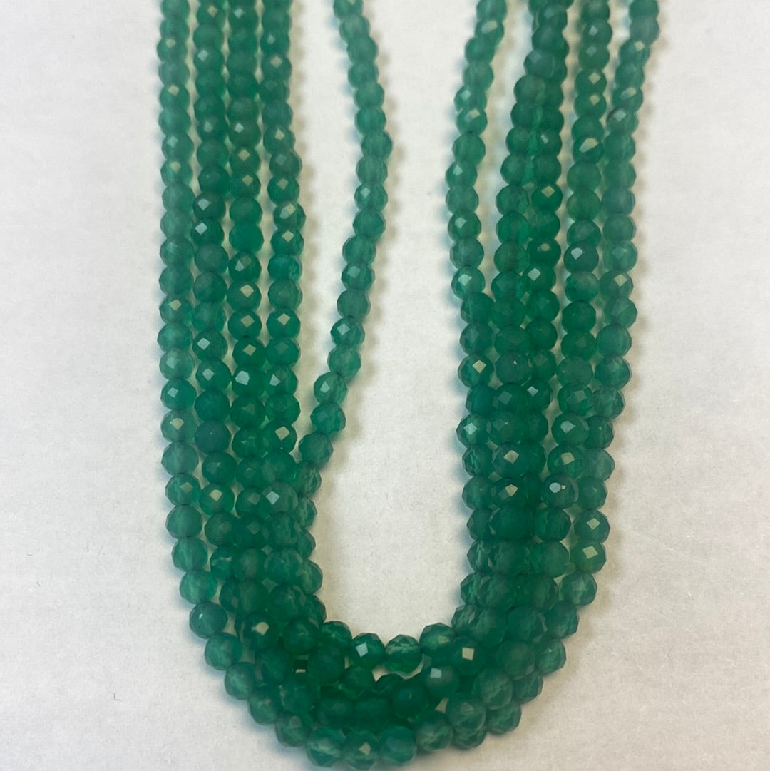 GREEN ONYX BEADS ROUND FACETED 3-4MM