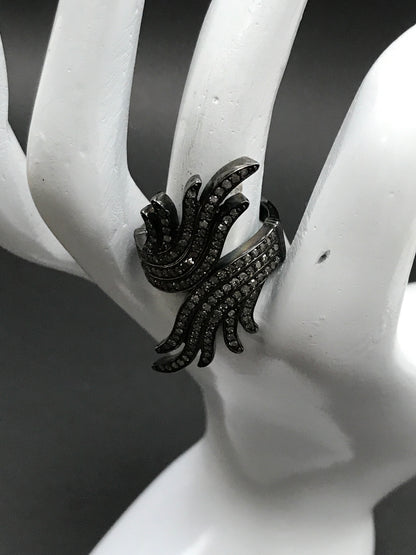 Diamond and Silver Black Rhodium Finish Ring