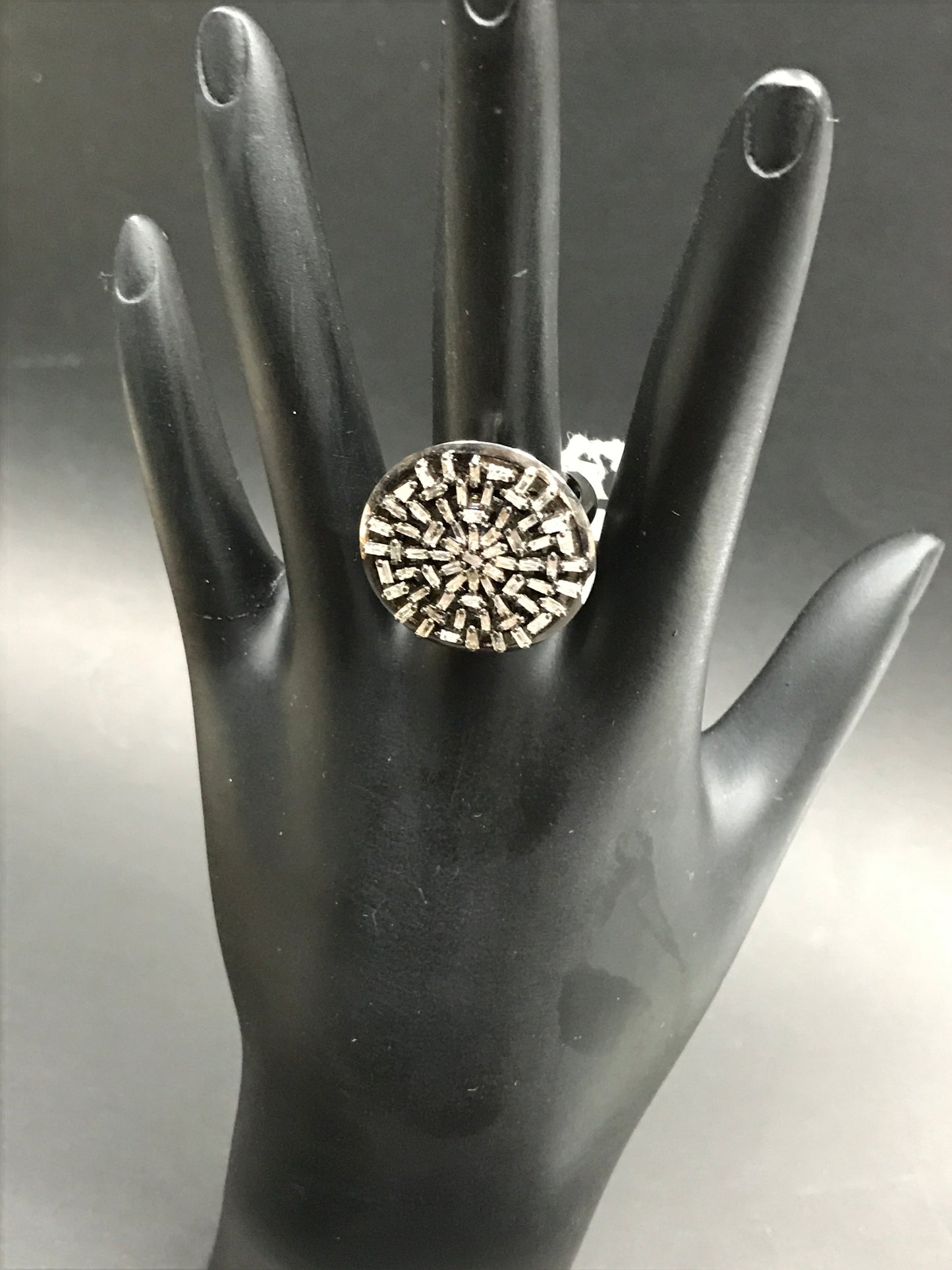 Silver Pave Tapered Baguette Diamond Ring .925 Oxidized Sterling Silver Diamond Ring, Genuine handmade pave diamond Ring Size Approx 1.20"(30 MM)