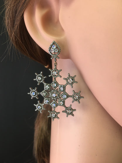 Diamond and Rainbow Moon Stone Earring
