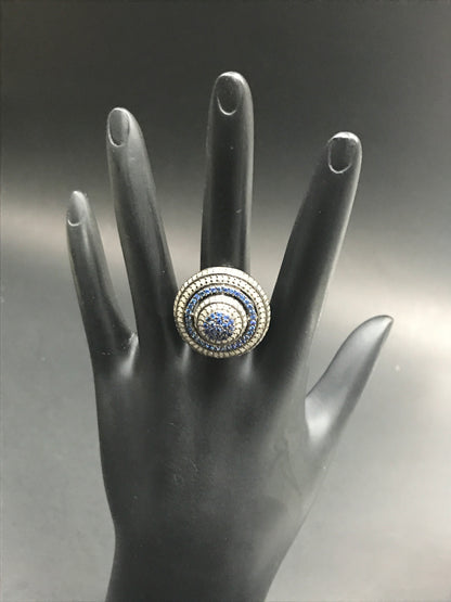 Diamond and Silver Sapphire Stone Black Rhodium Finish Rings