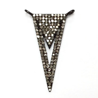Triangle Diamond Charm .925 Oxidized Sterling Silver Diamond Charm, Genuine handmade pave diamond Charm Size Approx 1.52"(18 x 38 MM)