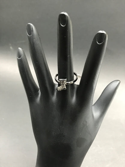 Long Boots shape Diamond and Silver Black Rhodium Finish Rings