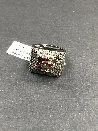 Diamond and Silver Multi Tourmaline Rings