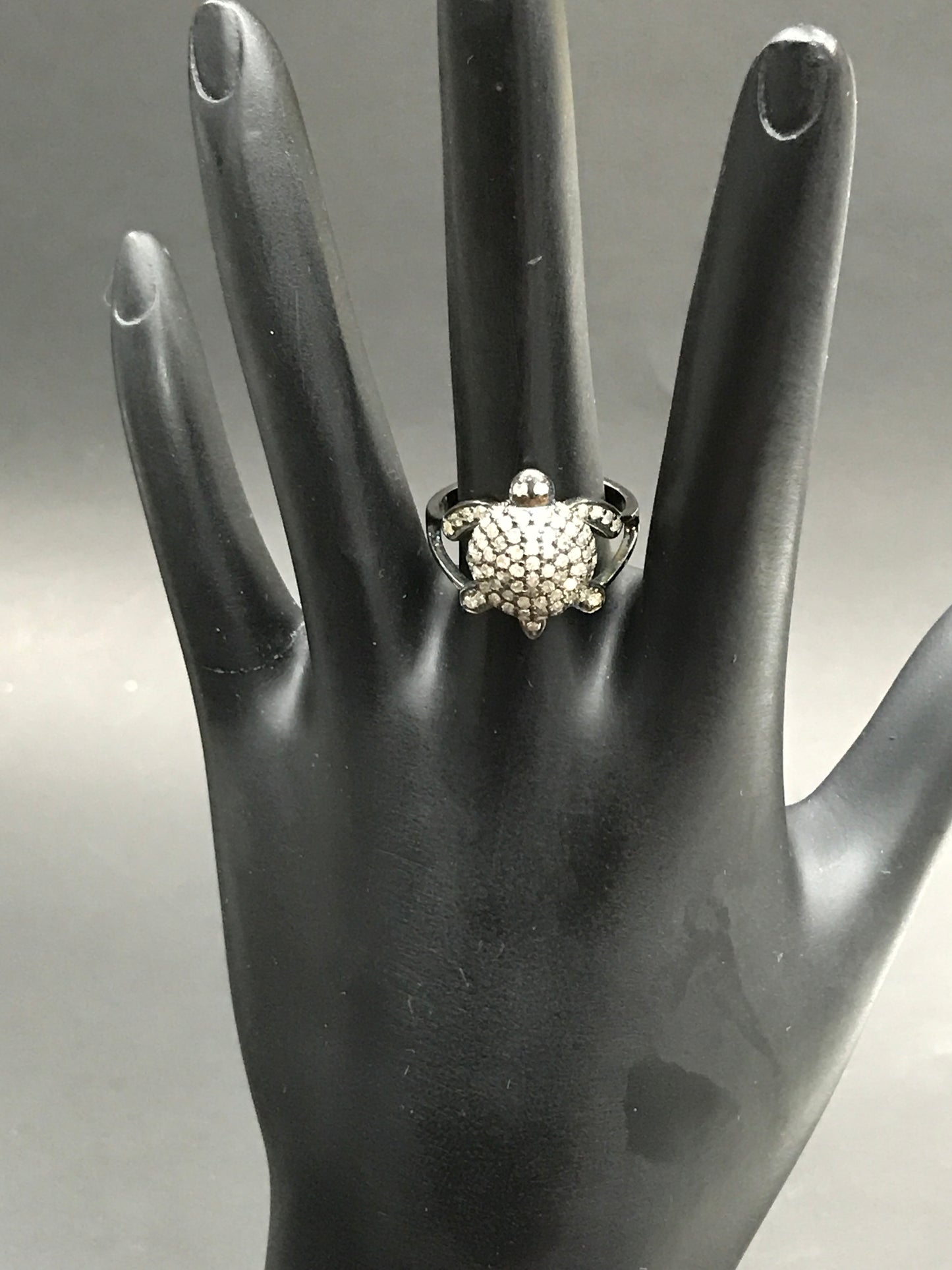 Diamond Turtle Diamond Ring, Pave Diamond Ring, Pave Turtle Ring, Approx 14 x 17mm. Sterling Silver
