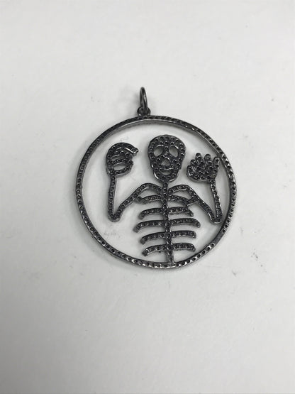 Diamond Round Skeleton Pendant, Pave Diamond Pendant,Pave Round Skeleton Necklace, Appx 33 x 35mm. Sterling Silver