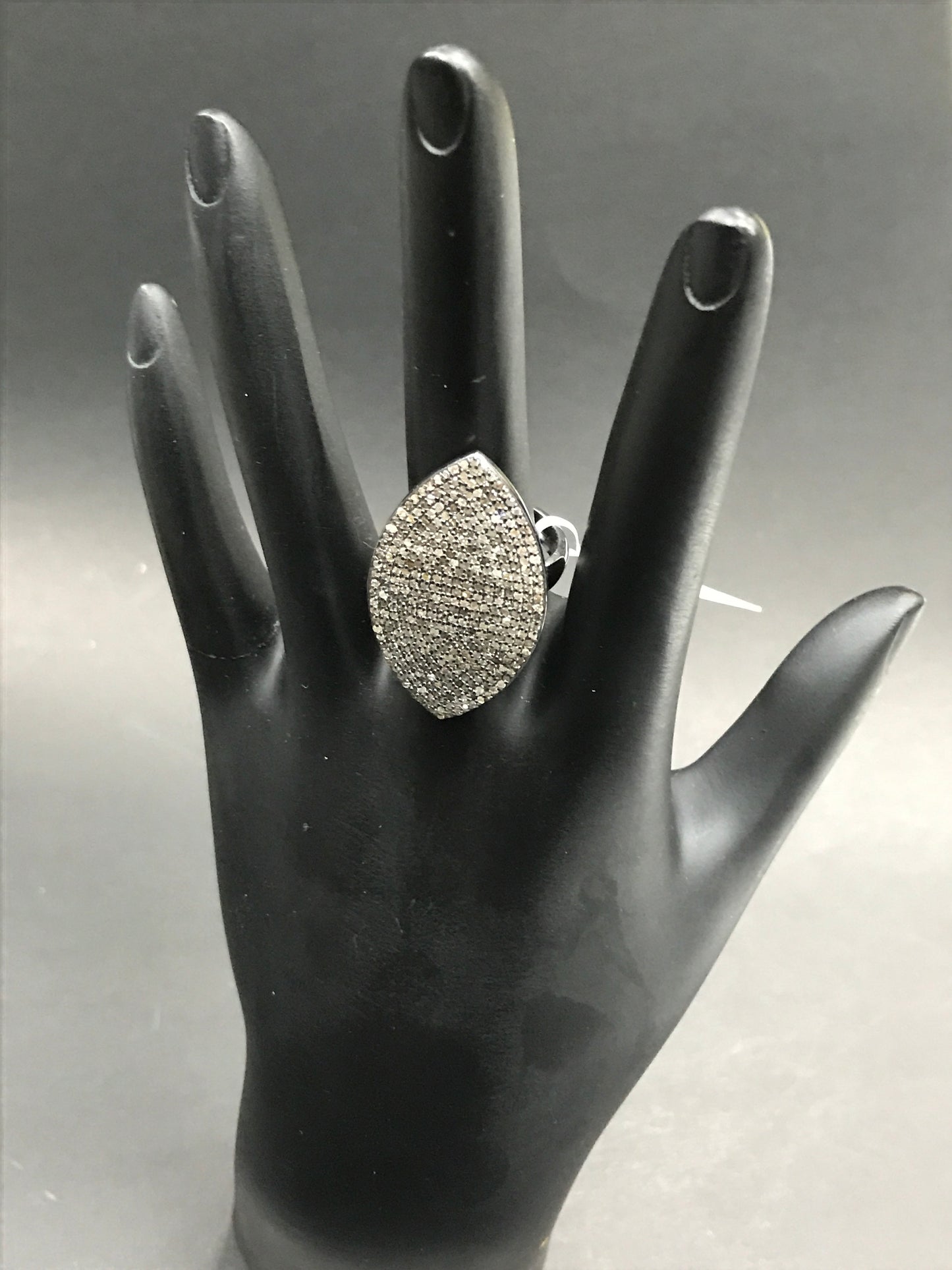 Diamond Oval Shape Diamond Ring, Pave Diamond Ring,Pave Ring, Approx 33 x 19mm. Sterling Silver